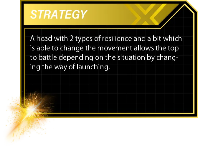 Strategy: A head with 2 types of resilience and a bit which is able to change the movement allows the top to battle depending on the situation by changing the way of launching.