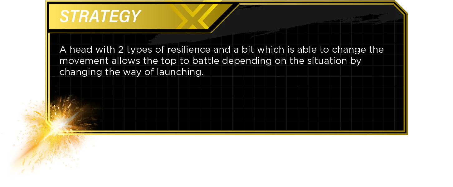 Strategy: A head with 2 types of resilience and a bit which is able to change the movement allows the top to battle depending on the situation by changing the way of launching.
